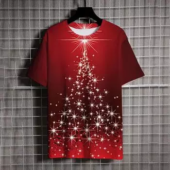 Мужская футболка с принтом рождественской елки, повседневная, с круглым вырезом, с коротким рукавом, свободные топы, новогодняя одежда для детей, рождественская футболка Harajuku для мальчиков и девочек S