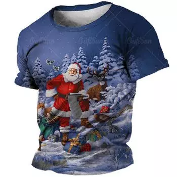 Мужская футболка с принтом Санта-Клауса, летний повседневный свитер с коротким рукавом, модные забавные футболки, мужская свободная одежда S