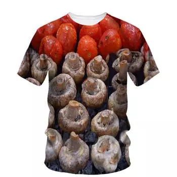 Мужская футболка с принтом сельскохозяйственных грибов для барбекю 3D HD, с коротким рукавом, креативная, в стиле Харадзюку, повседневная, с круглым воротником, свободная рубашка S