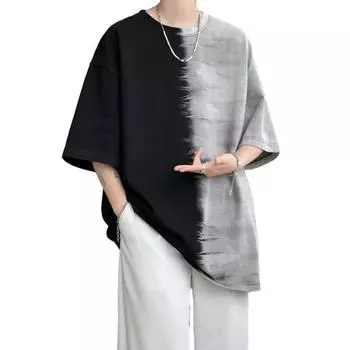 Мужская футболка с принтом тай-дай, повседневная футболка с круглым вырезом, свободный крой, короткий рукав, летний топ для повседневных выходов на улицу M серый