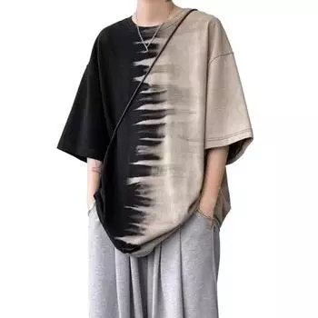 Мужская футболка с принтом тай-дай, повседневная футболка с круглым вырезом, свободный крой, короткий рукав, летний топ для повседневных выходов на улицу M абрикосовый