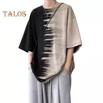 Мужская футболка с принтом тай-дай, повседневная футболка с круглым вырезом, свободный крой, короткий рукав, летний топ для повседневных выходов на улицу M абрикосовый