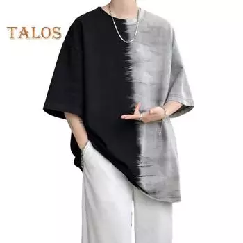 Мужская футболка с принтом тай-дай, повседневная футболка с круглым вырезом, свободный крой, короткий рукав, летний топ для повседневных выходов на улицу M серый