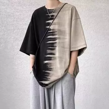 Мужская футболка с принтом тай-дай, повседневная футболка с круглым вырезом, свободный крой, короткий рукав, летний топ для повседневных выходов на улицу M абрикосовый