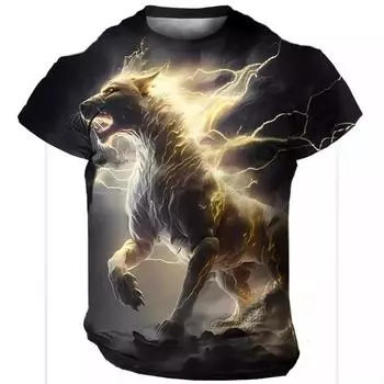Мужская футболка с принтом тигра Футболка Harajuku Летняя футболка с коротким рукавом с принтом молнии и леопардовым принтом S