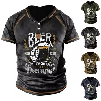 Мужская футболка с принтом, уличная уличная футболка с короткими рукавами и капюшоном на пуговицах L чёрный