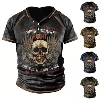 Мужская футболка с принтом, уличная уличная футболка с короткими рукавами и капюшоном на пуговицах XXXL коричневый