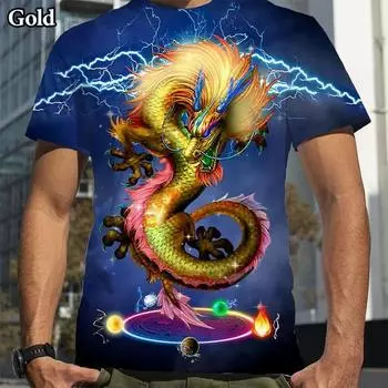 Мужская футболка с принтом «Уличный стиль», крутая летняя футболка с коротким рукавом и принтом 3D-дракона S синий