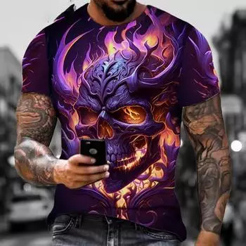 Мужская футболка с принтом ужасного черепа, 3D-принт, винтажный O-образный вырез, короткий рукав, модные футболки больших размеров, мужская летняя уличная одежда S