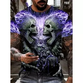 Мужская футболка с принтом ужасного черепа, 3D-принт, винтажный O-образный вырез, короткий рукав, модные футболки больших размеров, мужская летняя уличная одежда S