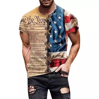 Мужская футболка с принтом в американском ретро-стиле на 3D-принте с коротким рукавом, модная футболка для бега и фитнеса, мужская футболка больших размеров для тренировок S