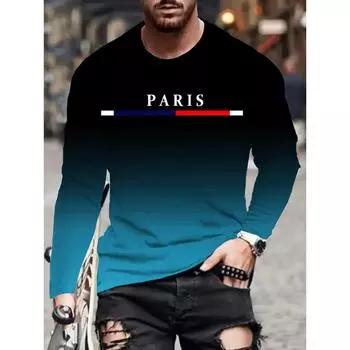 Мужская футболка с принтом в стиле парижского градиента, повседневная, с длинными рукавами и круглым вырезом, для занятий спортом на открытом воздухе, мужская одежда S