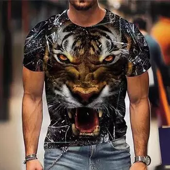 Мужская футболка с принтом в виде тигра, с круглым вырезом, 3D-принтом, повседневная, с коротким рукавом, дизайн одежды с принтом S