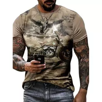 Мужская футболка с принтом винтажного мотоцикла 3D с коротким рукавом и круглым вырезом, летняя уличная одежда для активного отдыха, свободные мужские топы S
