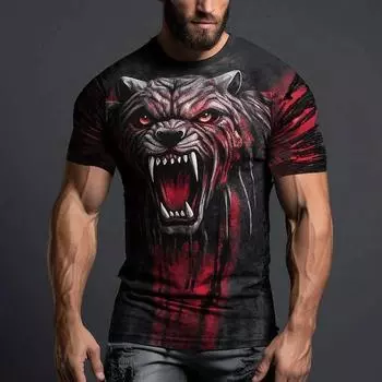 Мужская футболка с принтом волка, короткими рукавами, 3D, круглым вырезом, повседневные спортивные футболки для лета S