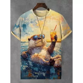 Мужская футболка с принтом животных и забавных кошек, футболки с коротким рукавом, 3D-принт, рубашки с круглым вырезом, летняя повседневная мужская одежда 2XL