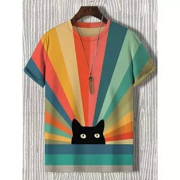 Мужская футболка с принтом животных и забавных кошек, футболки с короткими рукавами, топы с 3D-принтом, рубашки с круглым вырезом, летняя повседневная мужская одежда XXS