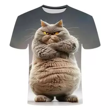 Мужская футболка с принтом животных в виде забавных 3D-котов, летние свободные футболки с короткими рукавами S