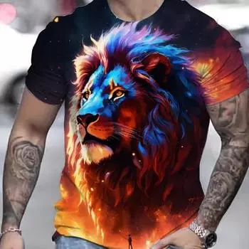 Мужская футболка с принтом «Золотой король Лев» с 3D-принтом, летняя повседневная футболка с рисунком животных, топ Harajuku с коротким рукавом, свободная уличная одежда S