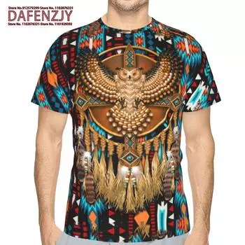 Мужская футболка с рисунком американских индейцев, футболка с 3D-принтами, повседневная одежда с коротким рукавом и свободными размерами S синий