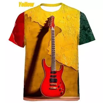 Мужская футболка с рисунком бас-гитары, напечатанная на 3D-принте, мужская модная хип-хоп-футболка с коротким рукавом и круглым вырезом, модные топы S