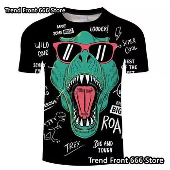 Мужская футболка с рисунком динозавра и солнцезащитных очков, 3D-принт, детский размер, летняя футболка, повседневные топы с коротким рукавом для мальчиков и женщин 100cm