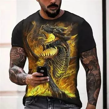 Мужская футболка с рисунком дракона, футболки с 3d принтом, мужская модная футболка с круглым вырезом и короткими рукавами, детские топы, футболки для мальчиков, футболка Harajuku S циан