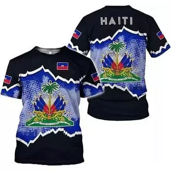 Мужская футболка с рисунком флага Гаити, 3D-печатный национальный герб Гаити, короткие рукава, модные топы, футболки, футболка с национальным праздником XXS