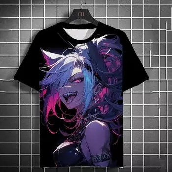 Мужская футболка с рисунком из мультфильма «Сексуальная девушка», летние повседневные футболки в стиле Харадзюку, 3D-принт, хип-хоп, топы с круглым вырезом S