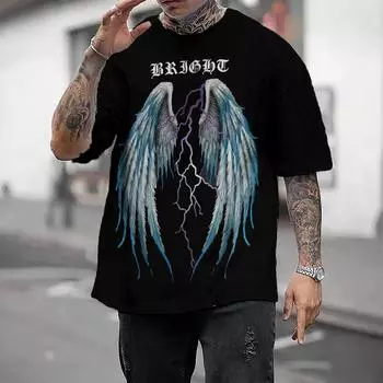 Мужская футболка с рисунком крыльев, повседневная футболка с короткими рукавами, мужская одежда большого размера, топы, уличная уличная одежда S
