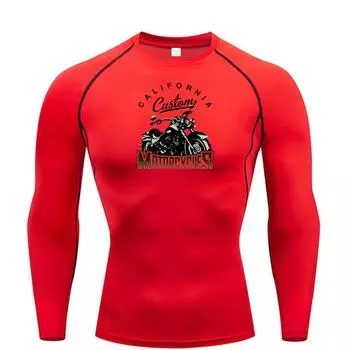 Мужская футболка с рисунком мотоцикла, длинный рукав, черная, фитнес, солнцезащитный крем, вторая кожа, быстросохнущая, дышащая, повседневная длинная футболка S