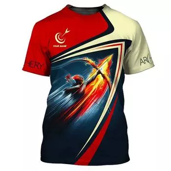 Мужская футболка с рисунком «Стрельба из лука», футболки с индивидуальным принтом имени, повседневные свободные топы с коротким рукавом и круглым вырезом, спортивные футболки для активного отдыха S