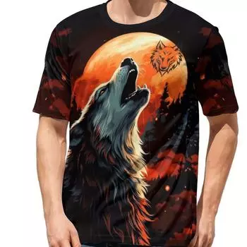 Мужская футболка с рисунком волка и красной луны, активная слегка эластичная дышащая футболка с 3D-принтом для улицы S