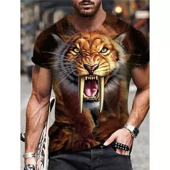 Мужская футболка с рисунком животных 3D Saber Tooth Tiger с коротким рукавом, модная персонализированная футболка в стиле ретро, свободная одежда больших размеров S