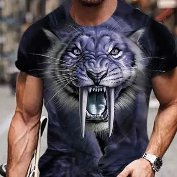 Мужская футболка с рисунком животных 3D Saber Tooth Tiger с коротким рукавом, модная персонализированная футболка в стиле ретро, свободная одежда больших размеров 2024 S