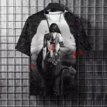 Мужская футболка с рисунком животных, крутые футболки с рисунком самурая и татуировкой, трендовые повседневные уличные футболки в стиле Харадзюку с 3D принтом, хип-хоп футболки, топы S