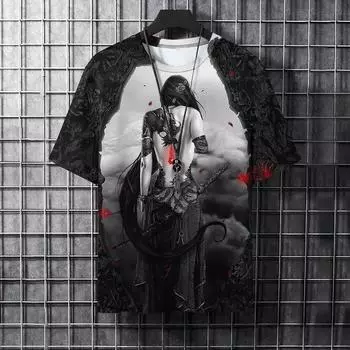 Мужская футболка с рисунком животных, крутые футболки с рисунком самурая и татуировкой, трендовые повседневные уличные футболки в стиле Харадзюку с 3D принтом, хип-хоп футболки, топы S