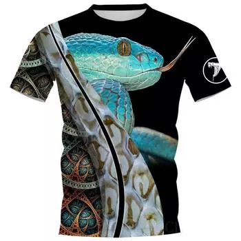Мужская футболка с рисунком змеи 3D-принт, мужская мода, индивидуальный покрой, короткий рукав, летняя, крутая, уличная одежда, свободные топы S