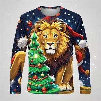 Мужская футболка с рождественской елкой, повседневная одежда, уличная хип-хоп, длинный рукав, модная свободная футболка с 3D-принтом в стиле Харадзюку S