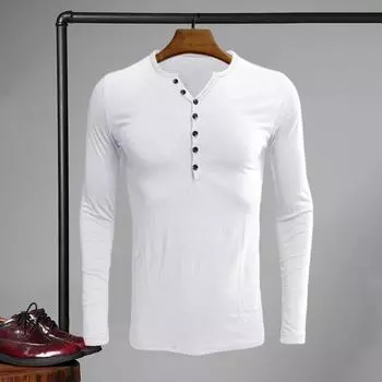 Мужская футболка с V-образным вырезом, длинный рукав, спортивный топ для отдыха, повседневная облегающая рубашка для мышц S белый