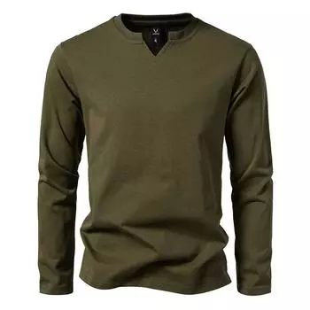 Мужская футболка с V-образным вырезом и длинными рукавами, мужская модная футболка, британская рубашка-бомбер, повседневная футболка с воротником Генри M белый