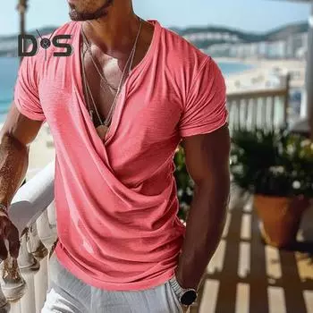 Мужская футболка с V-образным вырезом и коротким рукавом, повседневные топы свободного кроя, однотонные, из дышащей ткани, пуловеры, топы для дома, спортзала, уличная одежда M белый