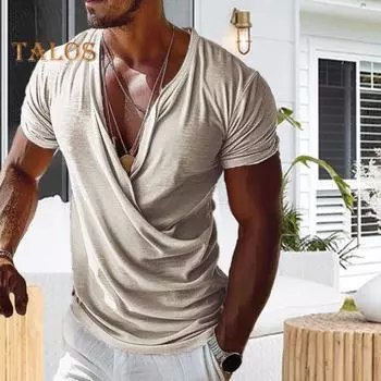 Мужская футболка с V-образным вырезом и коротким рукавом, повседневные топы свободного кроя, однотонные, из дышащей ткани, пуловеры, топы для дома, спортзала, уличная одежда M белый