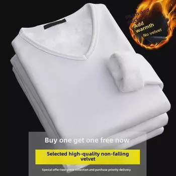 Мужская футболка с V-образным вырезом и длинными рукавами из плотного бархата — теплая и модная базовая одежда на осень/зиму XL синий