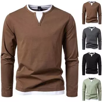 Мужская футболка с V-образным вырезом, одежда для активного отдыха, с длинным рукавом, дизайнерская одежда Vintagep M