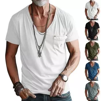 Мужская футболка с V-образным вырезом, однотонная, большого размера, повседневная, с короткими рукавами XXXL белый