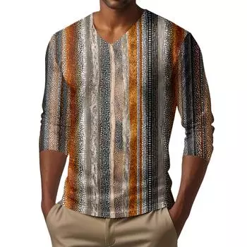 Мужская футболка с V-образным вырезом, повседневная, модная, с принтом, с длинным рукавом XXL