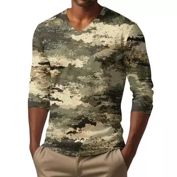 Мужская футболка с V-образным вырезом, повседневная, модная, с принтом, с длинным рукавом XL зелёный