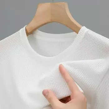 Мужская футболка с вафельным круглым вырезом и короткими рукавами, летний удобный топ S темно-зеленого