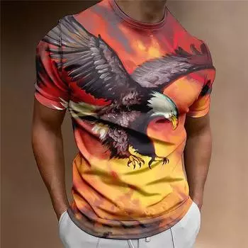 Мужская футболка с волком и 3D принтом орла, топы, винтажная одежда с короткими рукавами и животным узором, футболки большого размера, повседневная мужская уличная одежда 5XL